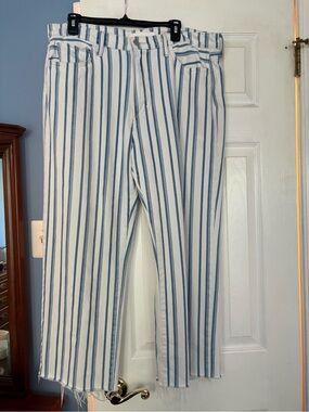 Joe's Jeans Blue and Cream Striped Ankle Jeans